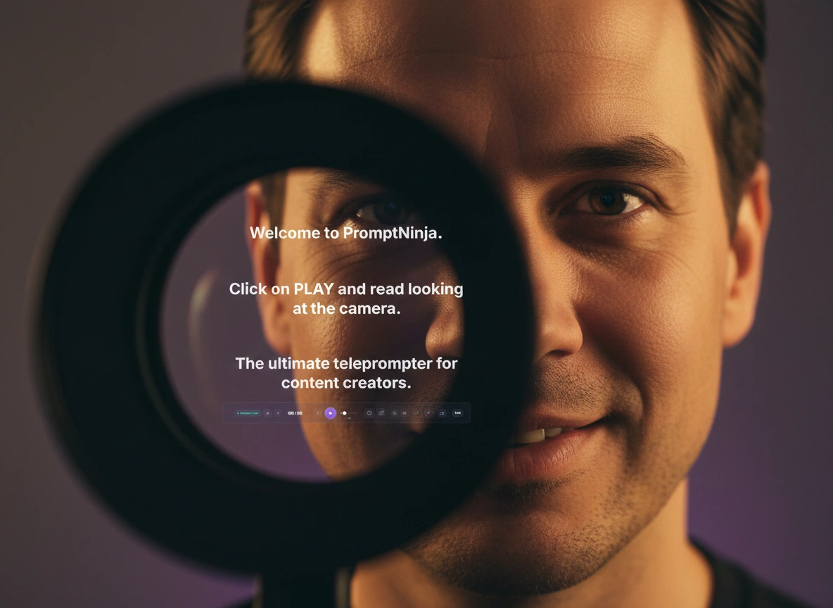 Confident YouTuber recording with a teleprompter