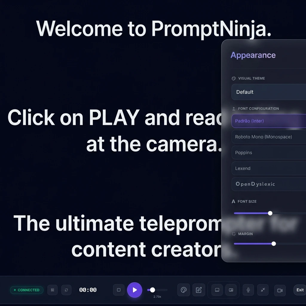PromptNinja interface showing teleprompter control