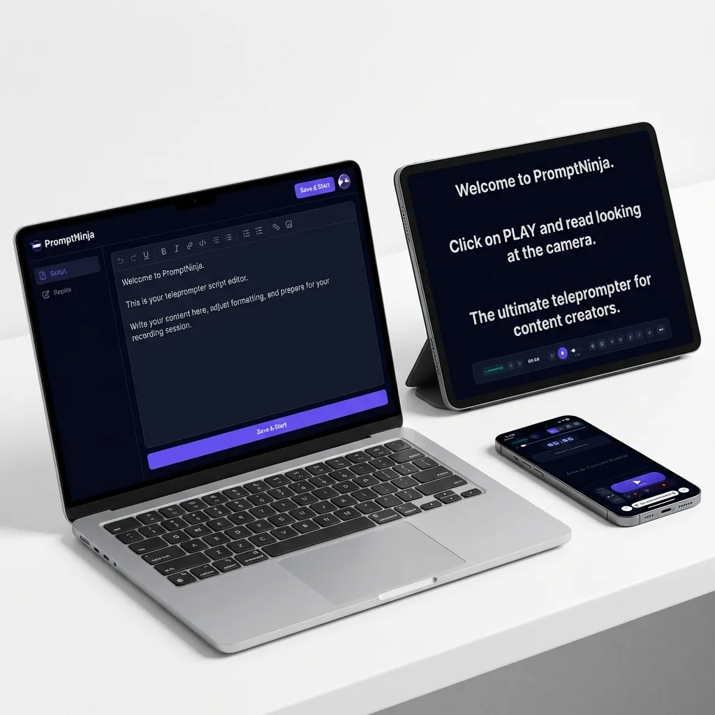 Various devices using PromptNinja free online teleprompter